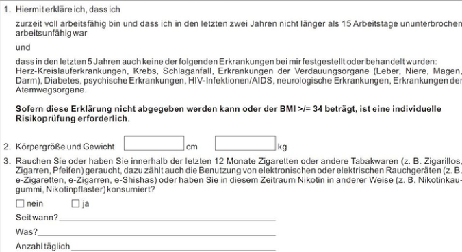 Risikolebensversicherung ohne Gesundheitsfragen