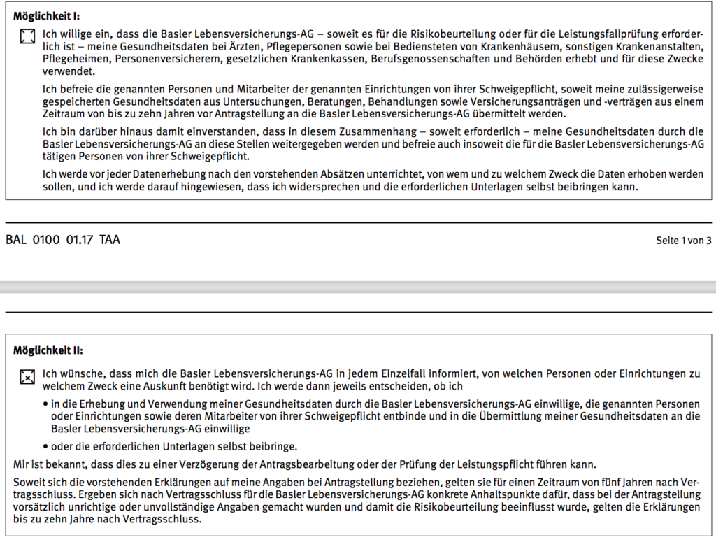 Beispiel Msuter die zeigt, welche Möglichkeiten zu Schweigepflichtentbindung es gibt