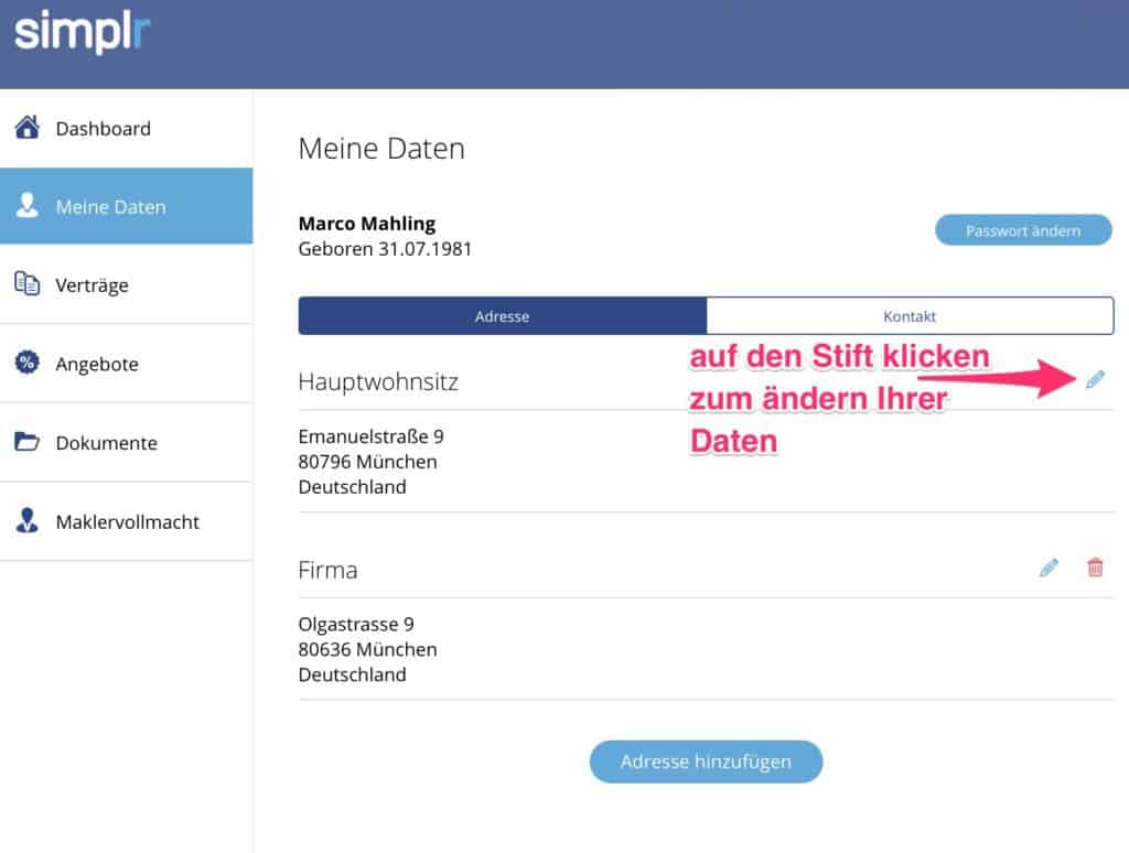simplr Web Adressänderung