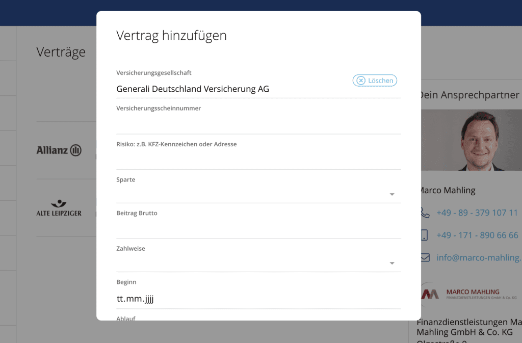 Simplr. Daten eingeben