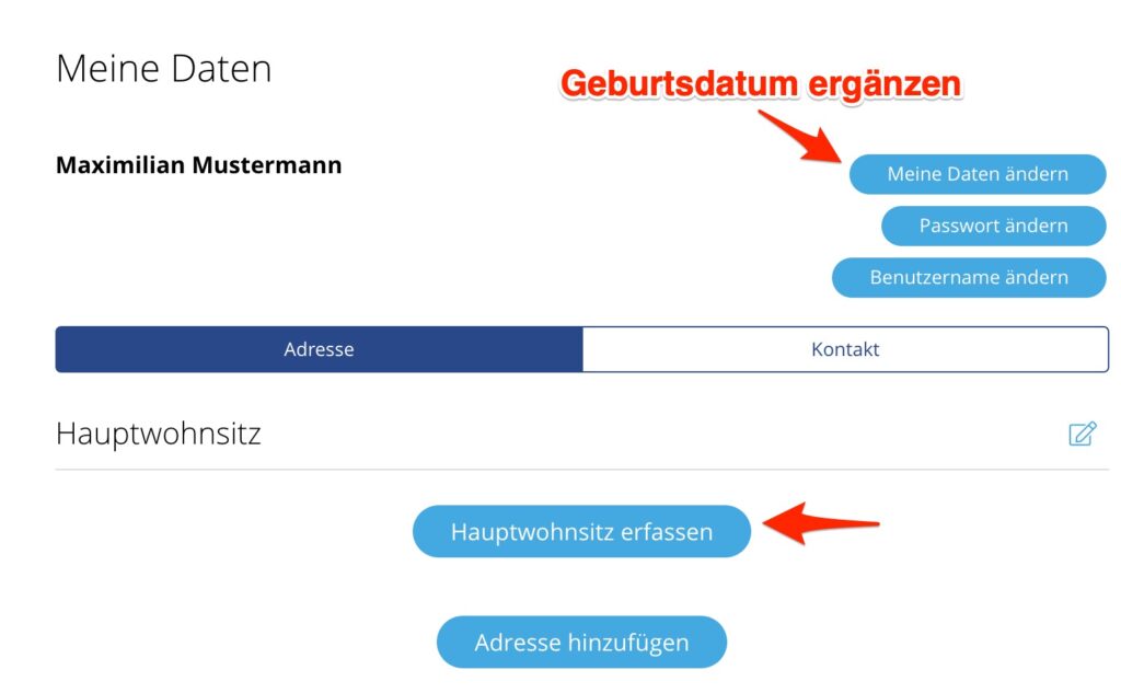 Geburtsdatum ändern