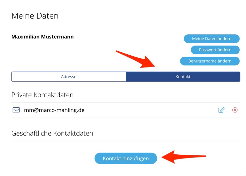 Anleitung um die Kontaktdaten bei simplr hinzuzufügen