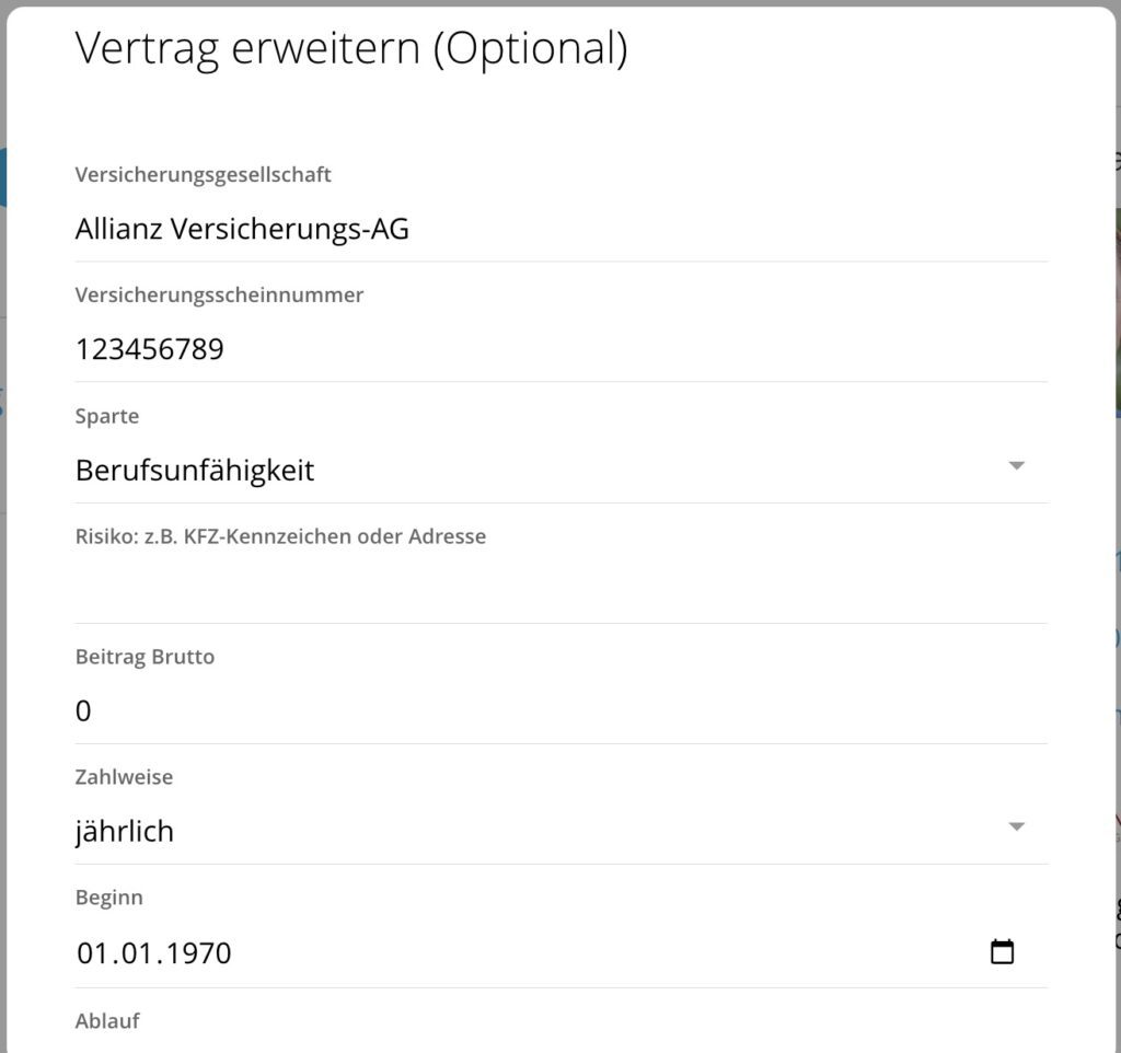 simplr detailierte Vertragsdaten eingeben