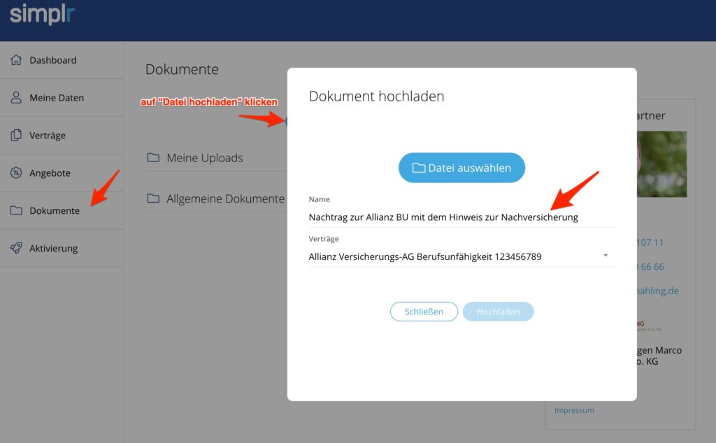 simplr dokumente hochladen