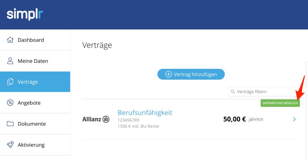 simplr neu - datenpflege aktivieren