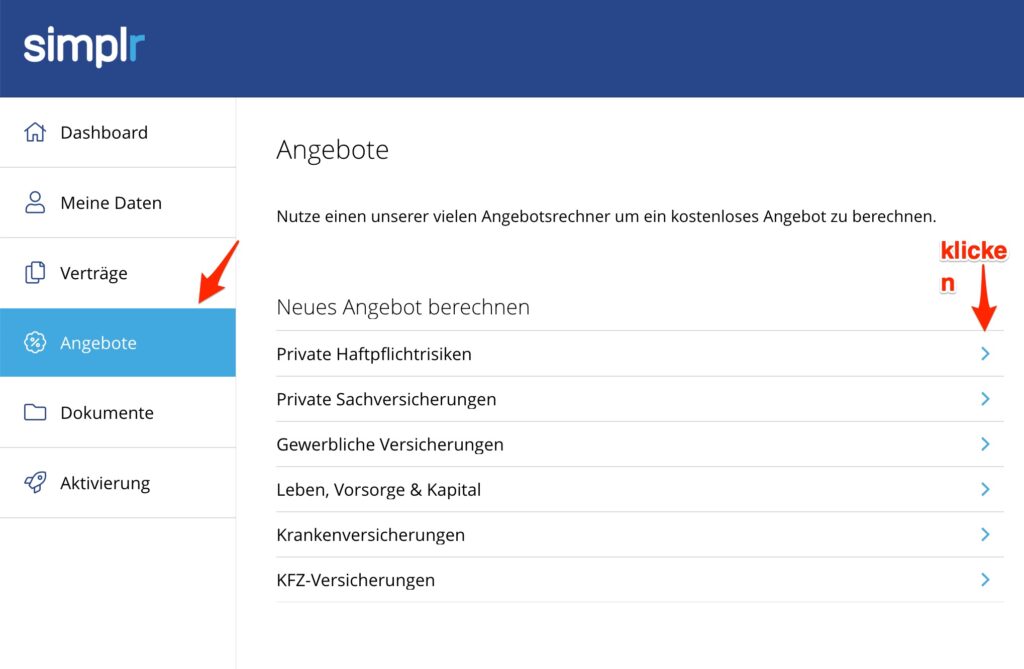 simplr - neues angebot berechnen lassen
