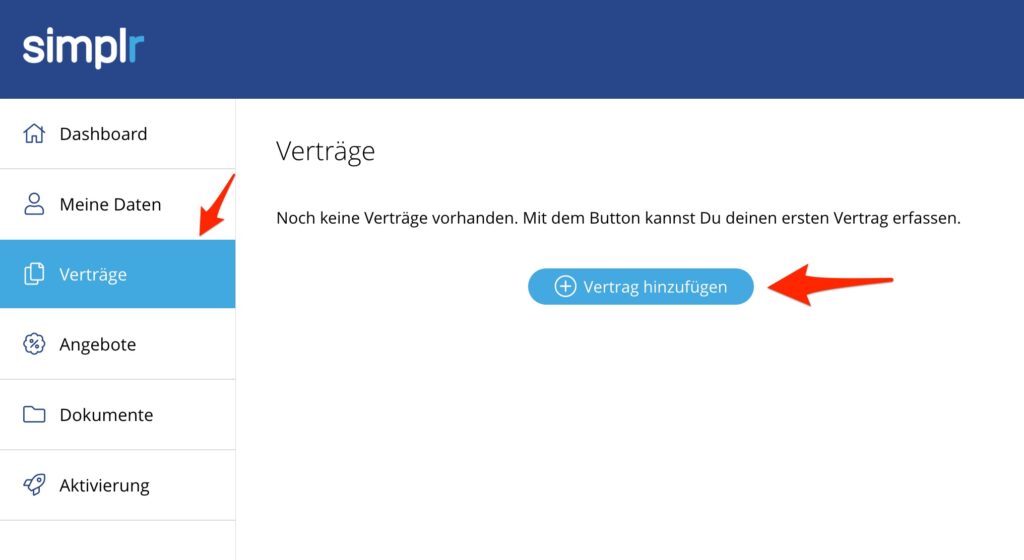 simplr Vertrag hinzufügen