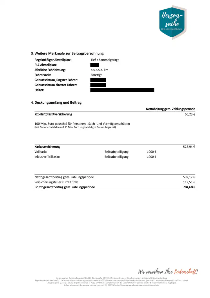 Porsche 911 Carrera 4 S (993) Coupé (1996) Versicherungsbeispiel - Bruttogesamtbeitrag liegt bei 704,68 €