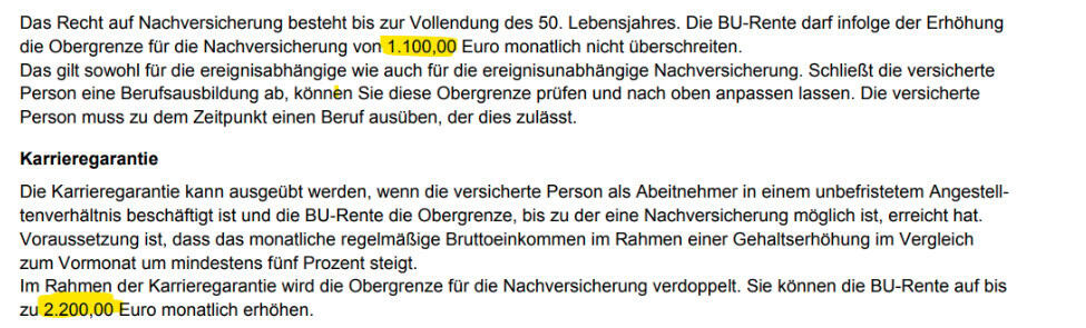 Karrieregarantie der LV 1871 - von 1.100 EURO bis auf 2.200 EURO - zu großer Unterschied 
