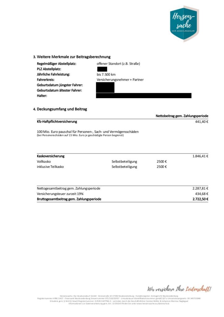 Porsche 911 Carrera 4 S (992) – Versicherungsbeispiel – Bruttogesamtbetrag liegt bei 2.722,50 €