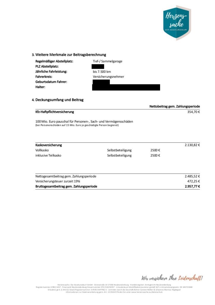 Porsche 911 GT3 (992) - Versicherungsbeispiel - Bruttogesamtbeitrag 2.957,77€