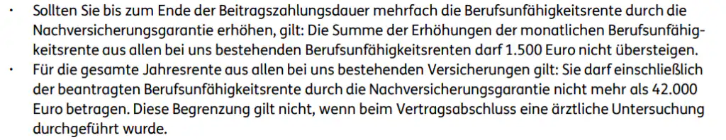 Erhöhungsmöglichkeiten in der Nachversicherungsgarantie der Ergo BU