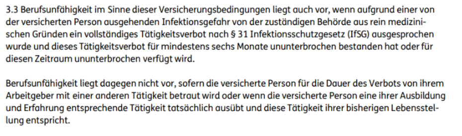 Infektionsklausel der Ergo Berufsunfähigkeitsversicherung
