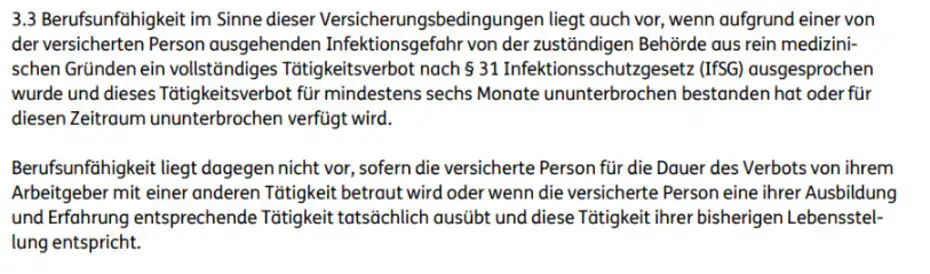 Infektionsklausel der Ergo Berufsunfähigkeitsversicherung