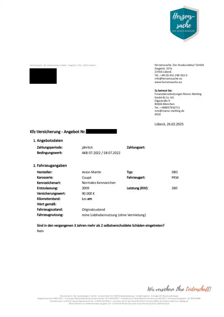 Aston Martin DBS (2009) Versicherungsbeispiel - Seite 1