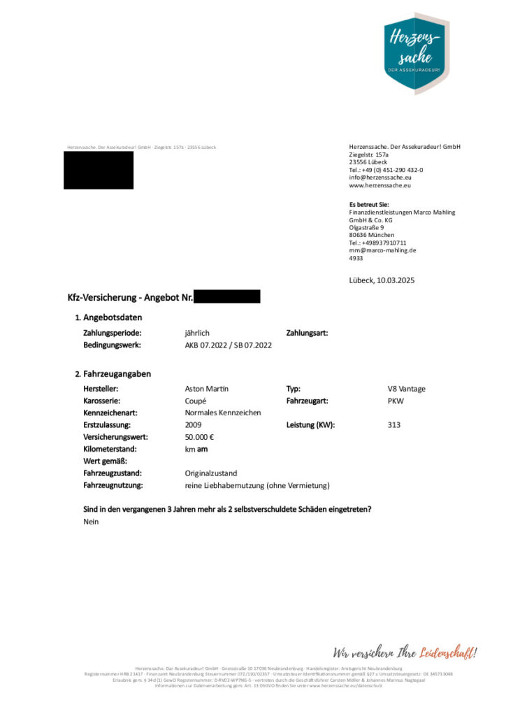 Aston Martin V8 Vantage Versicherungsbeispiel - Seite 1