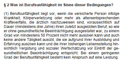 Aus den Versicherungsbedingungen des ABBV Tarifs der Debeka BU.