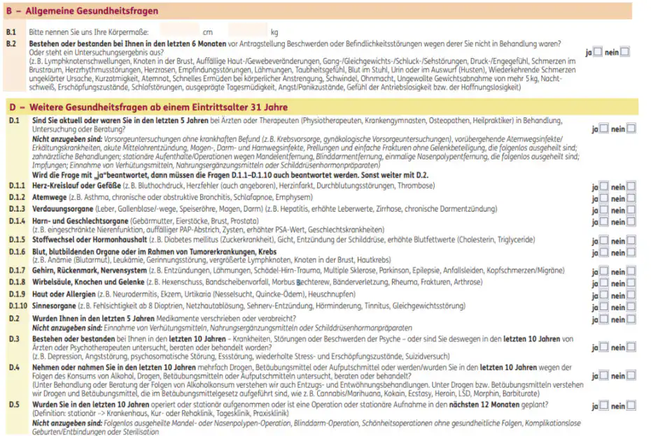 Gesundheitsfragen der Ergo Berufsunfähigkeitsversicherung