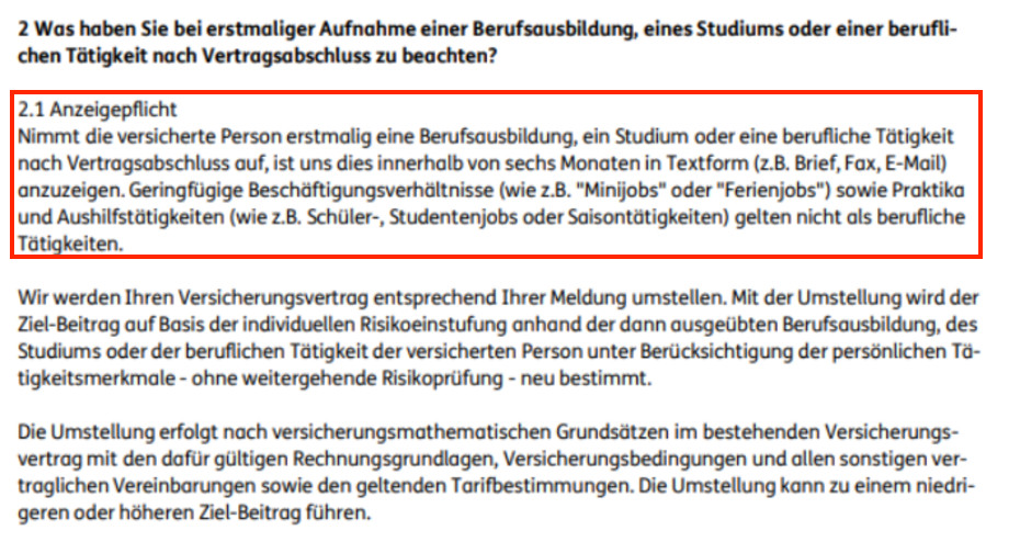 Nachmeldepflicht der Ergo BU