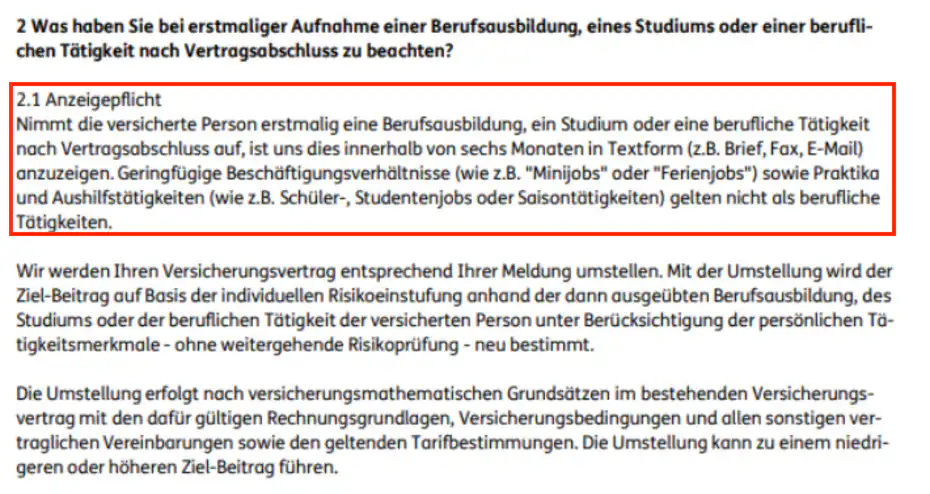 Nachmeldepflicht der Ergo BU