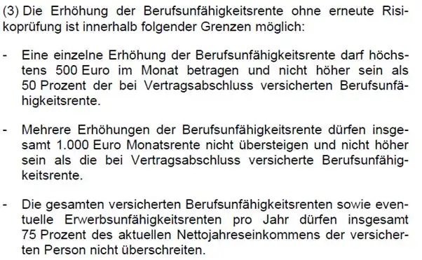 Erhöhungsgrenzen der Nachversicherungsgarantie bei der Debeka BU