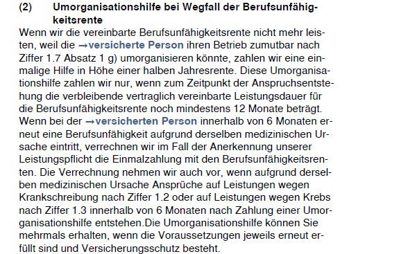 Eine Umorganisierung ist nicht ideal, aber ein gängiges Mittel um die Wirtschaftlichkeit von BU Versicherungen zu ermöglichen Eine Umorganisierung ist nicht ideal, aber ein gängiges Mittel um die Wirtschaftlichkeit von BU Versicherungen zu ermöglichen