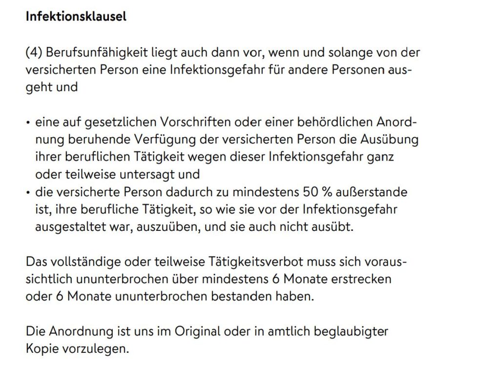 Nuernberger BU - Infektionsklausel Nuernberger BU - Infektionsklausel