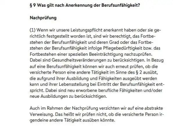 Nuernberger BU – Klausel zur Nachpruefung