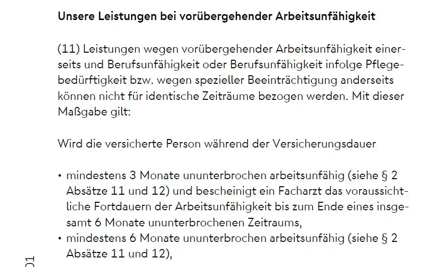 Nuernberger BU - Leistungen bei voruebergehender Arbeitsunfaehigkeit