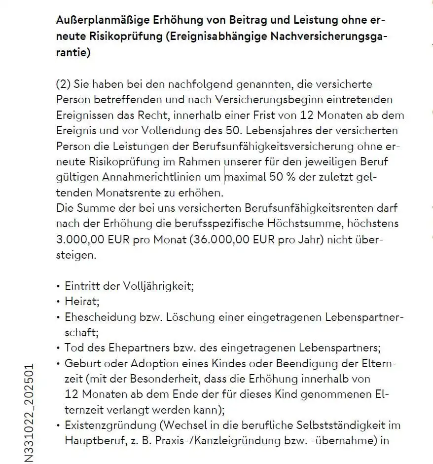 Nuernberger BU - Nachversicherungsgarantien