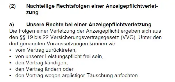 Die Allianz fĂźhrt die Rechtsfolgen einer Verletzung der Anzeigepflicht auf. Die Allianz fĂźhrt die Rechtsfolgen einer Verletzung der Anzeigepflicht auf.