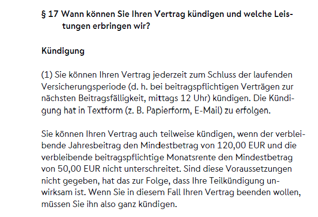 Die Kündigungsregelung aus den Versicherungsbedingungen der Nürnberger