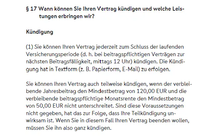 Die Kündigungsregelung aus den Versicherungsbedingungen der Nürnberger