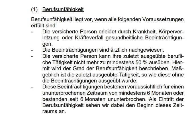 Die Definition der Wuerttembergischen BU von Berufsunfaehigkeit