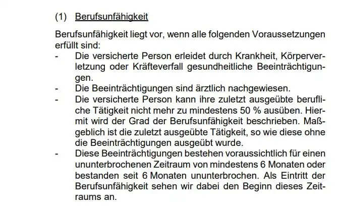 Die Definition der Wuerttembergischen BU von Berufsunfaehigkeit