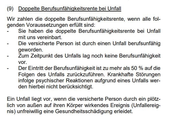 Die Klausel der Wuerttembergischen BU regelt in welchen Faellen die doppelte Rente gezahlt werden kann