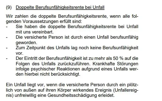 Die Klausel der Wuerttembergischen BU regelt in welchen Faellen die doppelte Rente gezahlt werden kann