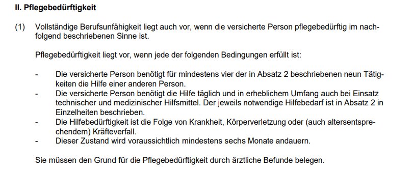 Definition fuer Pflegebedürftigkeit im Zusammenhang mit der BeU