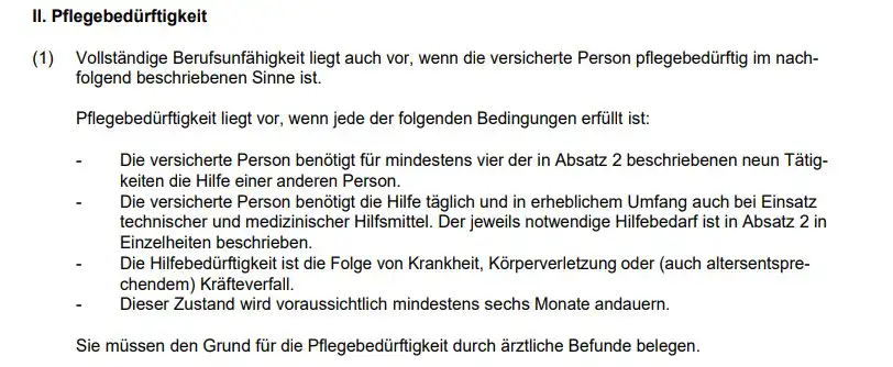 Definition fuer Pflegebedürftigkeit im Zusammenhang mit der BeU