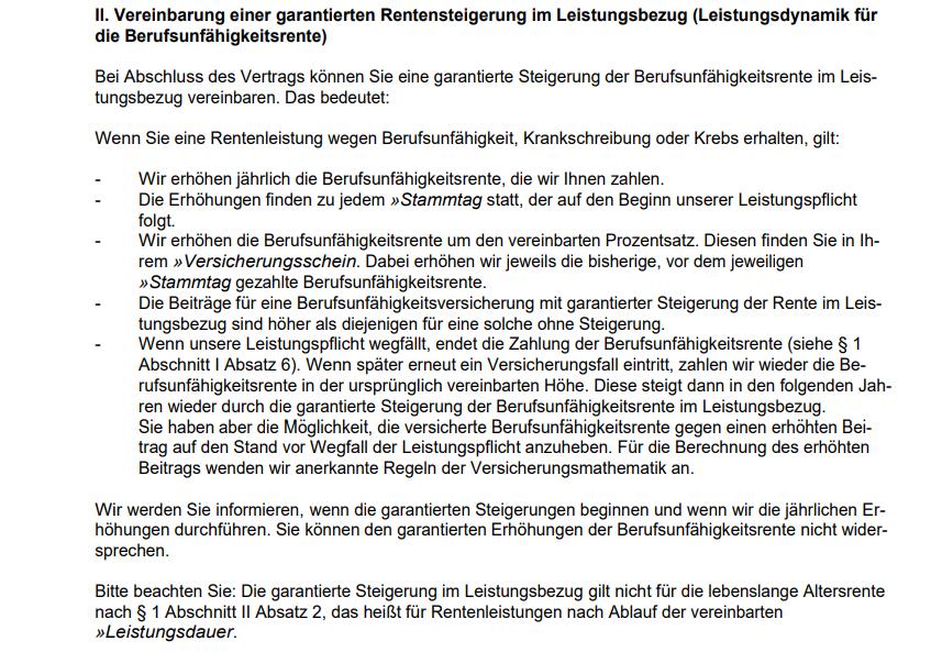 Vereinbarungen einer garantierten Rentensteigerung
