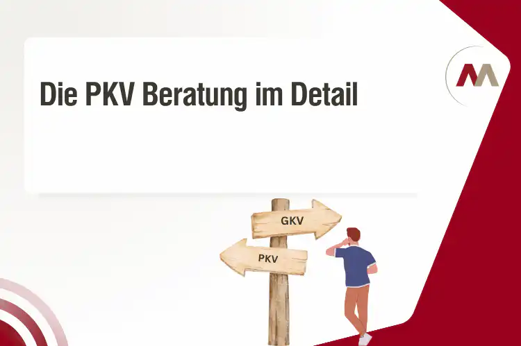 Grafische Darstellung einer PKV Beratung mit Wegweiser zwischen privater Krankenversicherung und gesetzlicher Krankenversicherung als Symbol fuer die richtige Versicherungswahl.