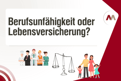 Symbolbild Berufsunfähigkeitsversicherung vs. Lebensversicherung – Waage zwischen Arbeitskraft und Familienschutz verdeutlicht den Unterschied zwischen Einkommensabsicherung und Hinterbliebenenschutz.