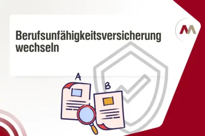 Berufsunfaehigkeitsversicherung wechseln – Vergleich zweier BU-Vertraege mit Lupe und Schutzschild als Symbol für Absicherung
