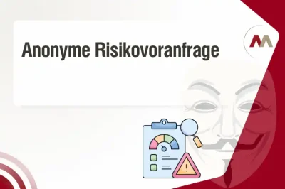 Grafische Darstellung einer anonymen Risikovoranfrage fuer eine Berufsunfaehigkeitsversicherung mit Gesundheitspruefung, Lupe und anonymem Identitaetsschutz.