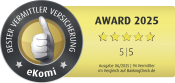eKomi Award 2025 Platz 1 als bester Vermittler Versicherungen