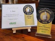 eKomi Award 2025 Platz 1 als bester Vermittler Versicherungen